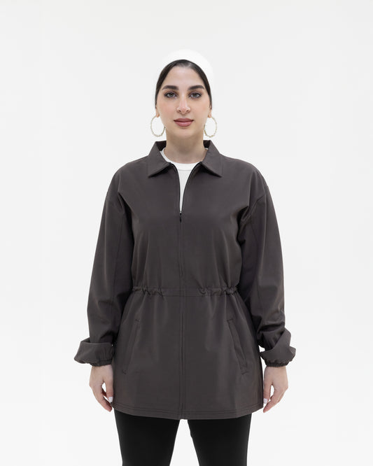 Charcoal brown Belted lightweight Jacket