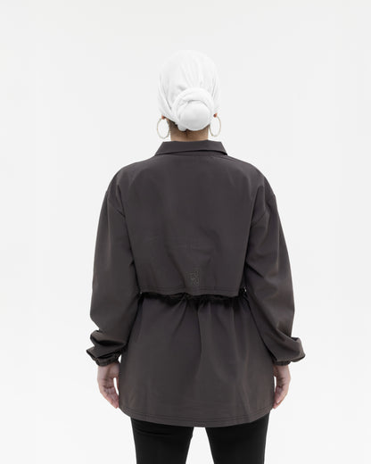 Charcoal brown Belted lightweight Jacket