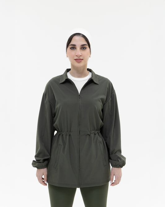Dark Olive Belted lightweight Jacket
