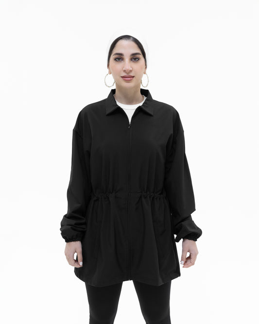 Deep Black Belted lightweight Jacket