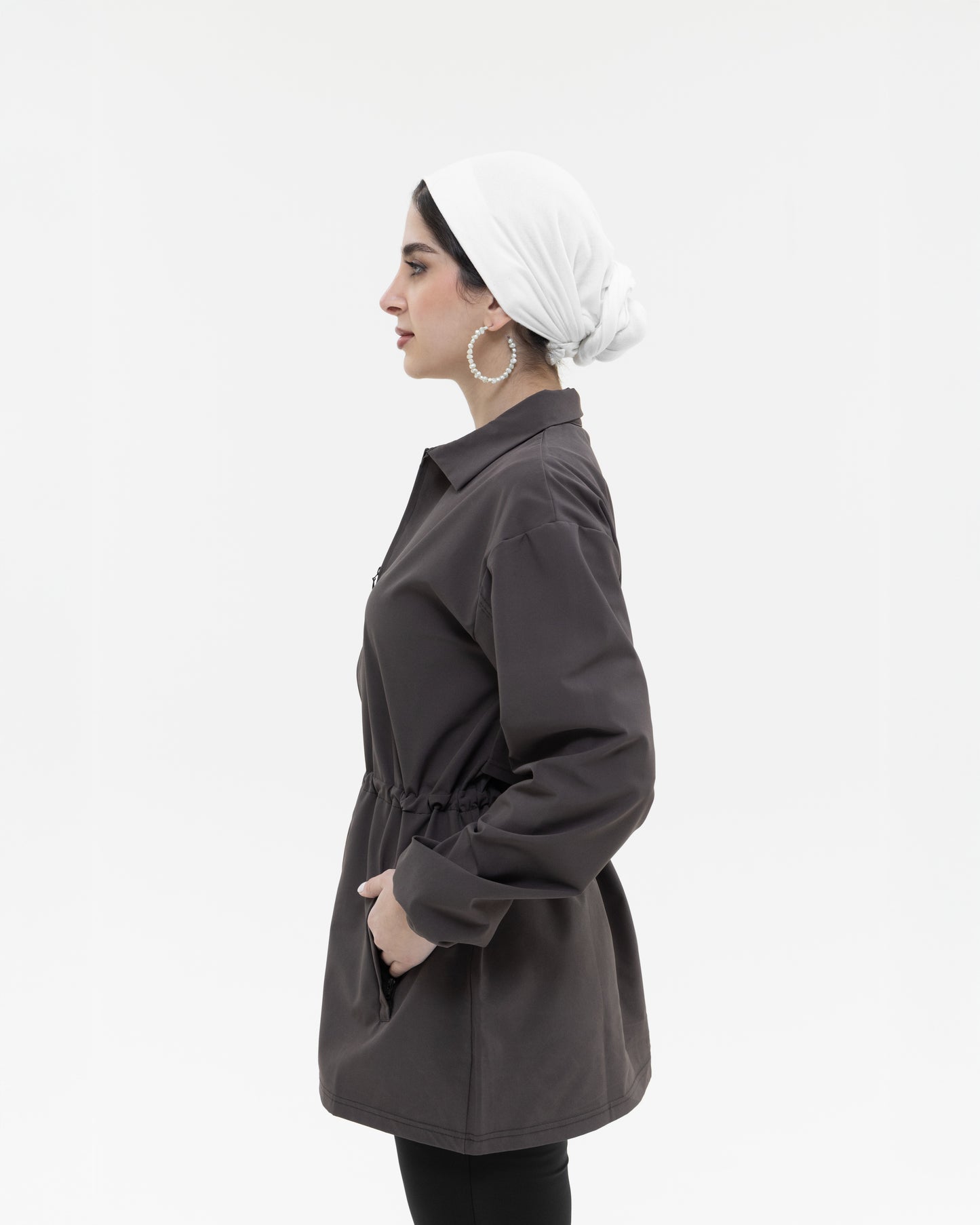 Charcoal brown Belted lightweight Jacket