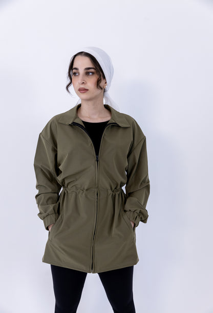 Dark Olive Belted Lightwieght Jacket